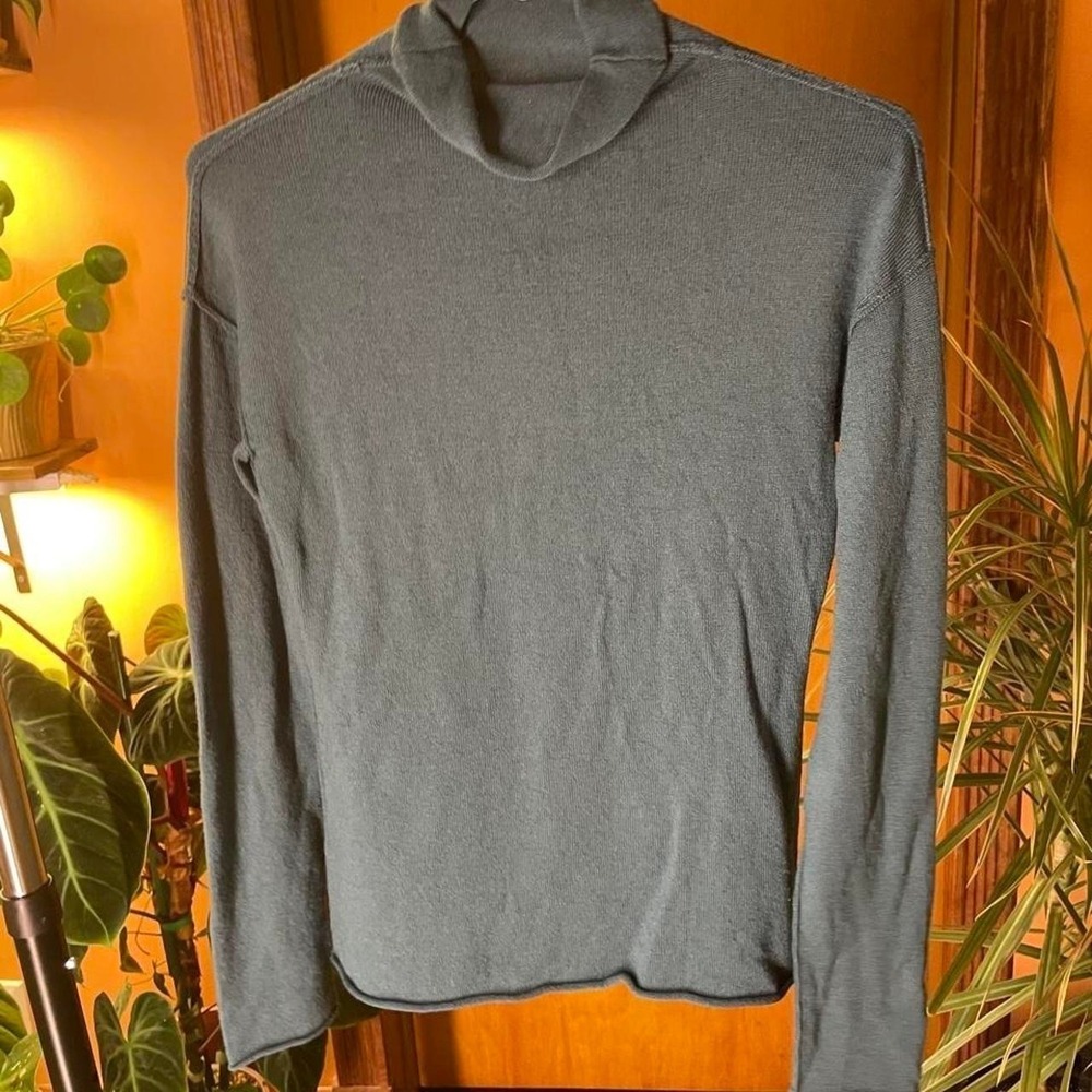 Banana Republic Green Extra Fine Merino Wool Turtleneck Sweater xs academia